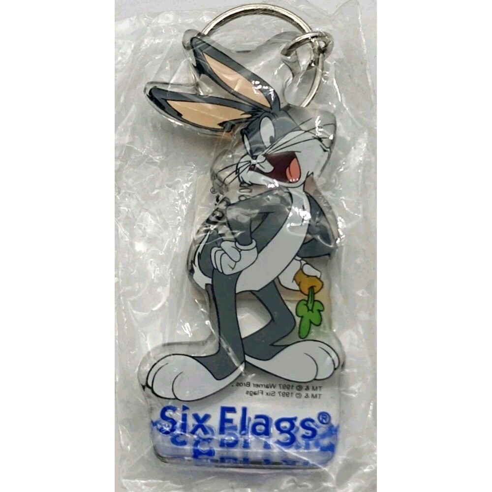 Vtg NOS Bugs Bunny with Carrot Acrylic Keychain 1997 Looney Tunes Six Flags